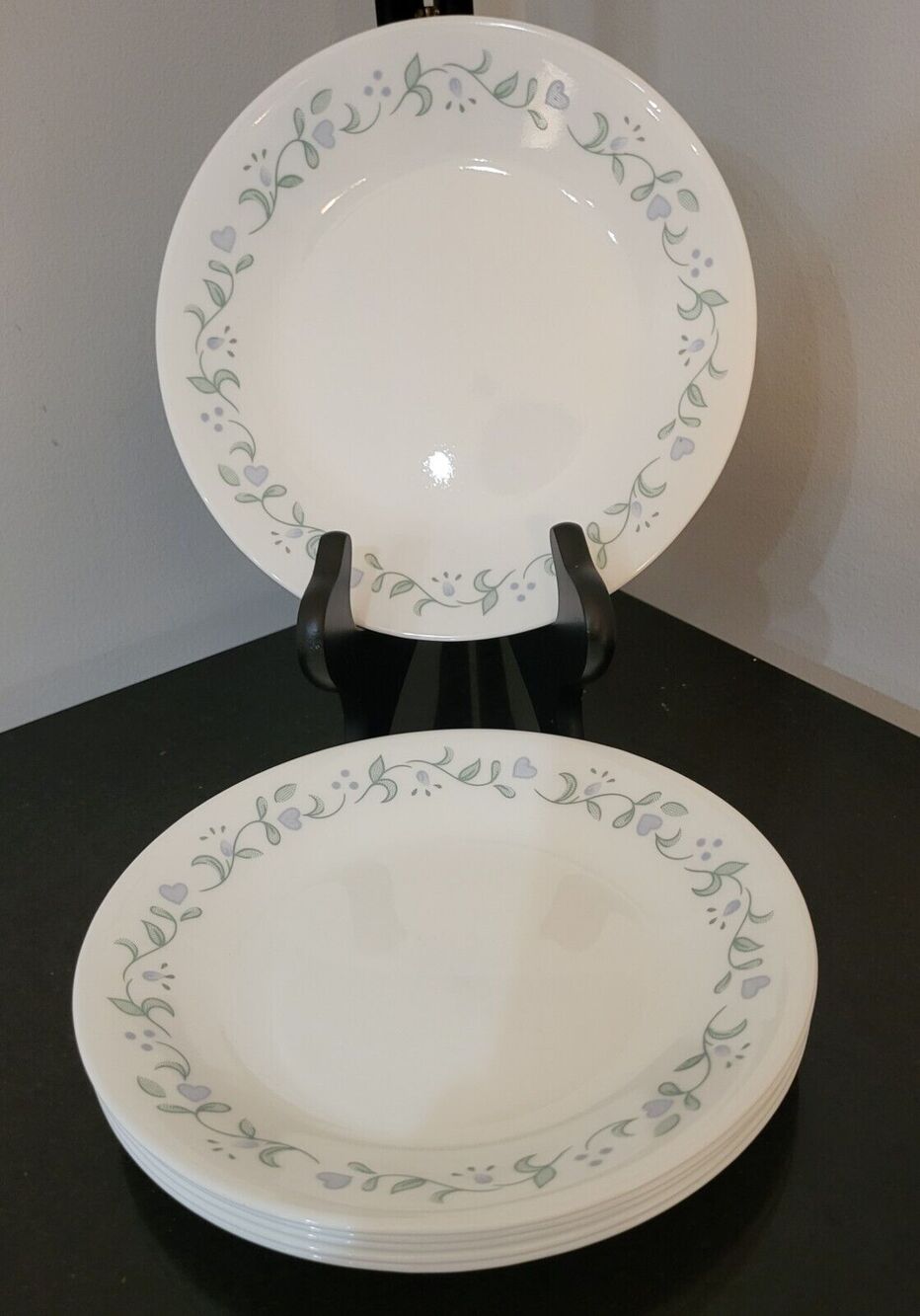 Corelle Country Cottage (Set of 6) Bread Plates 6 5/8" White Green/Blue Hearts